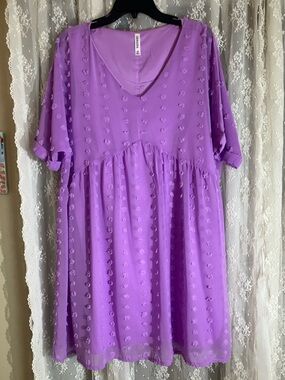 Lilac polka dot chiffon easy fit dress
